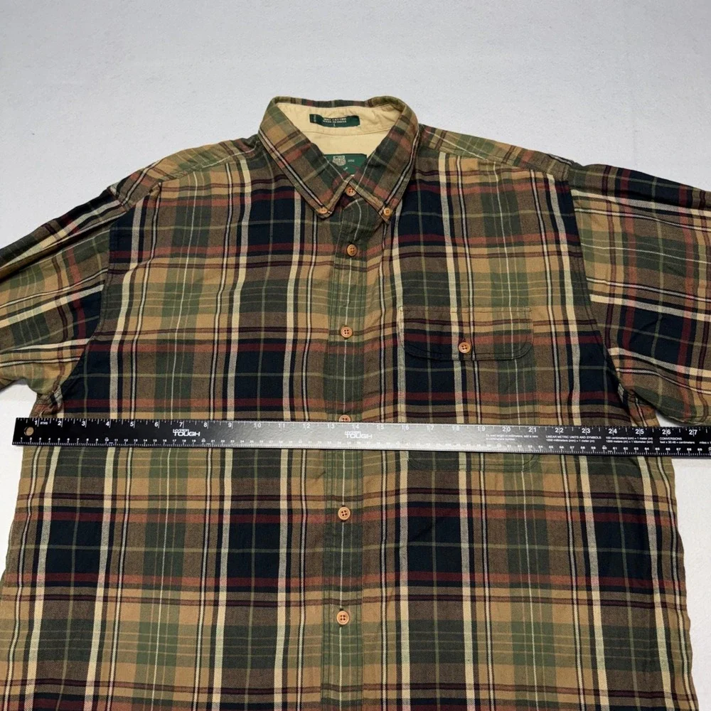 Orvis Heritage Flannel Button Down Shirt Mens Large Green Tan Plaid Cotton VTG